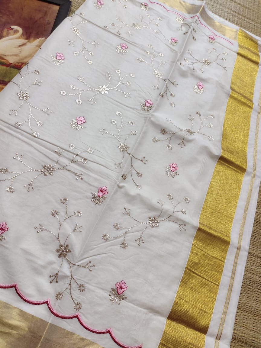 Kerala cotton saree - Embroidered