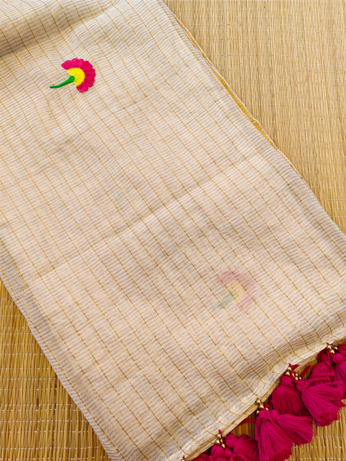Zari checks cotton saree with embroidery