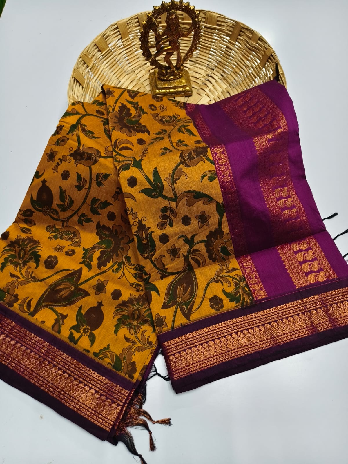 Premium silk cotton saree with kalamkari prints