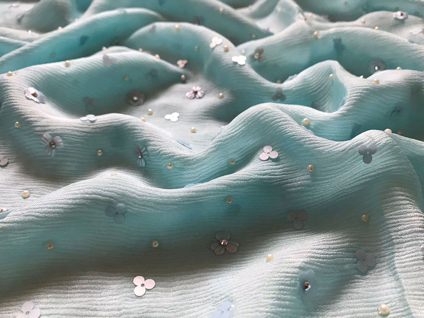 Pure Chinnon Silk saree with pearl sequins handwork