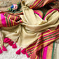 Premium pure mul cotton saree with pink tassels and jacquard border