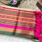 Premium pure mul cotton saree with pink tassels and jacquard border