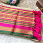 Premium pure mul cotton saree with pink tassels and jacquard border