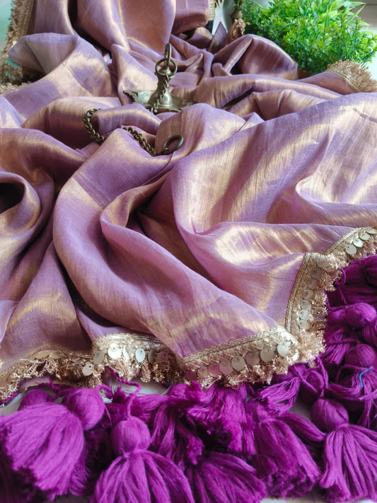 Mul tissue saree with lace borders