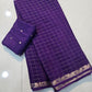 Soft Viscous crushed chinon silk checks saree