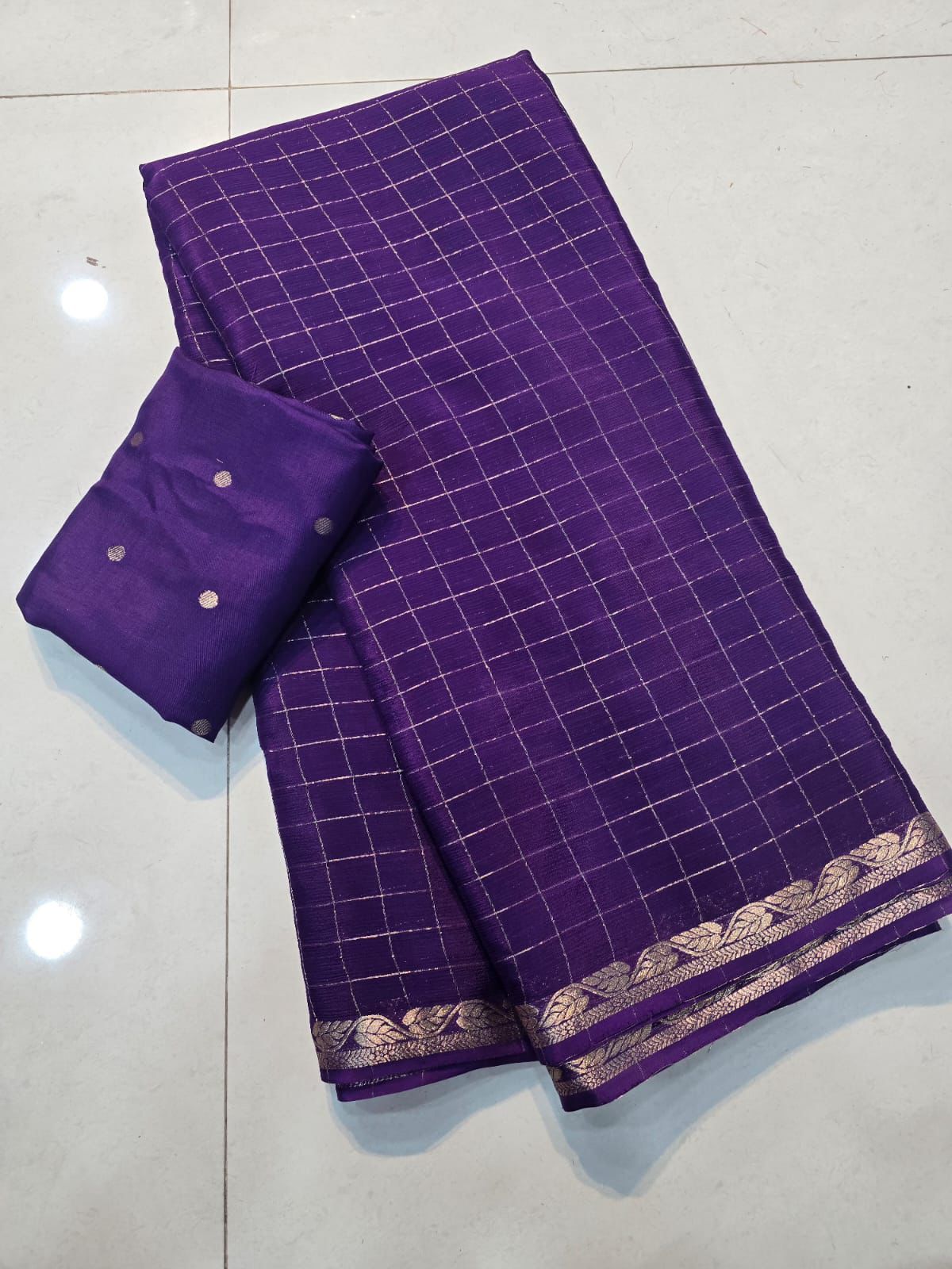 Soft Viscous chinon silk checks saree