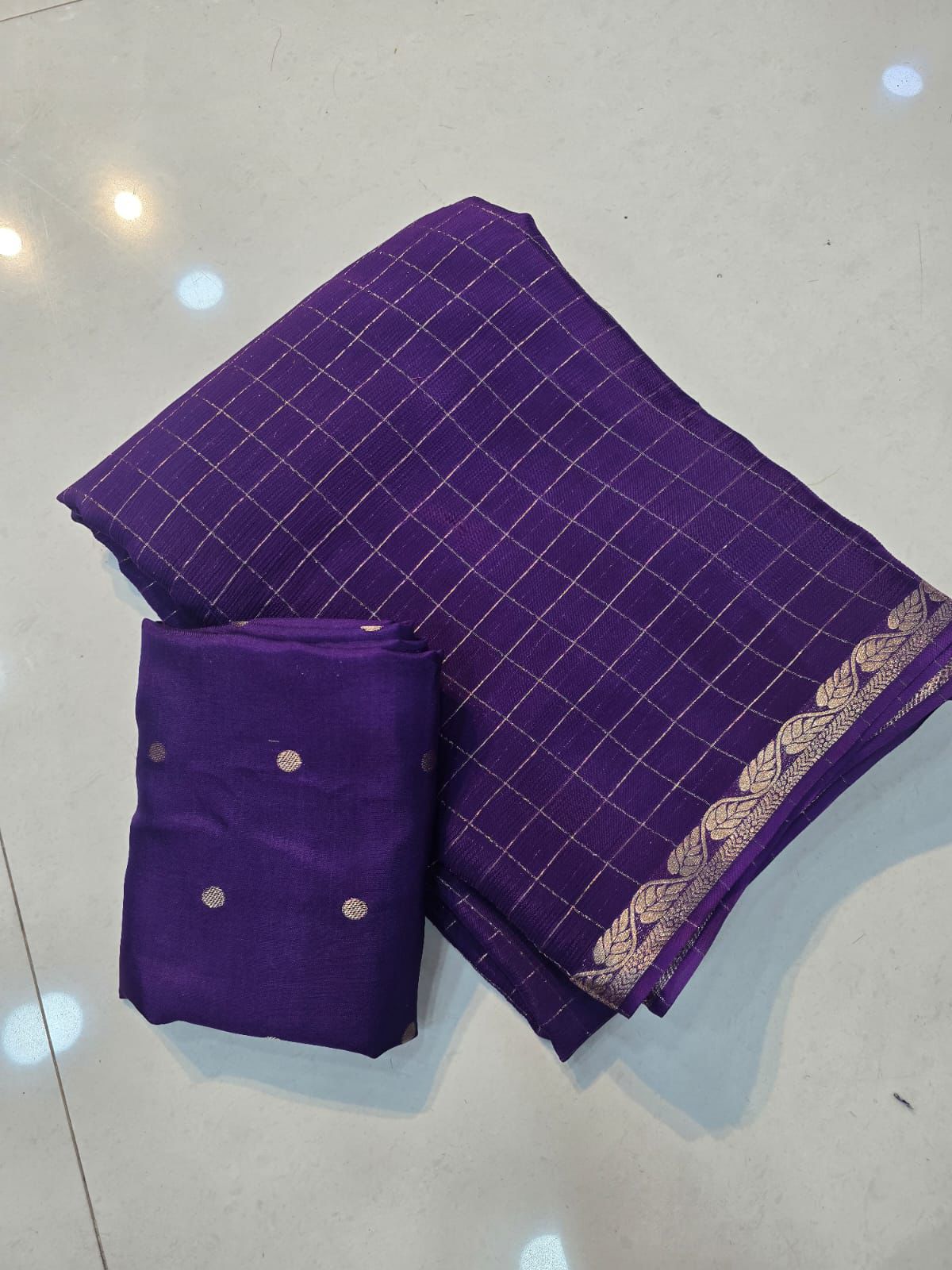 Soft Viscous chinon silk checks saree