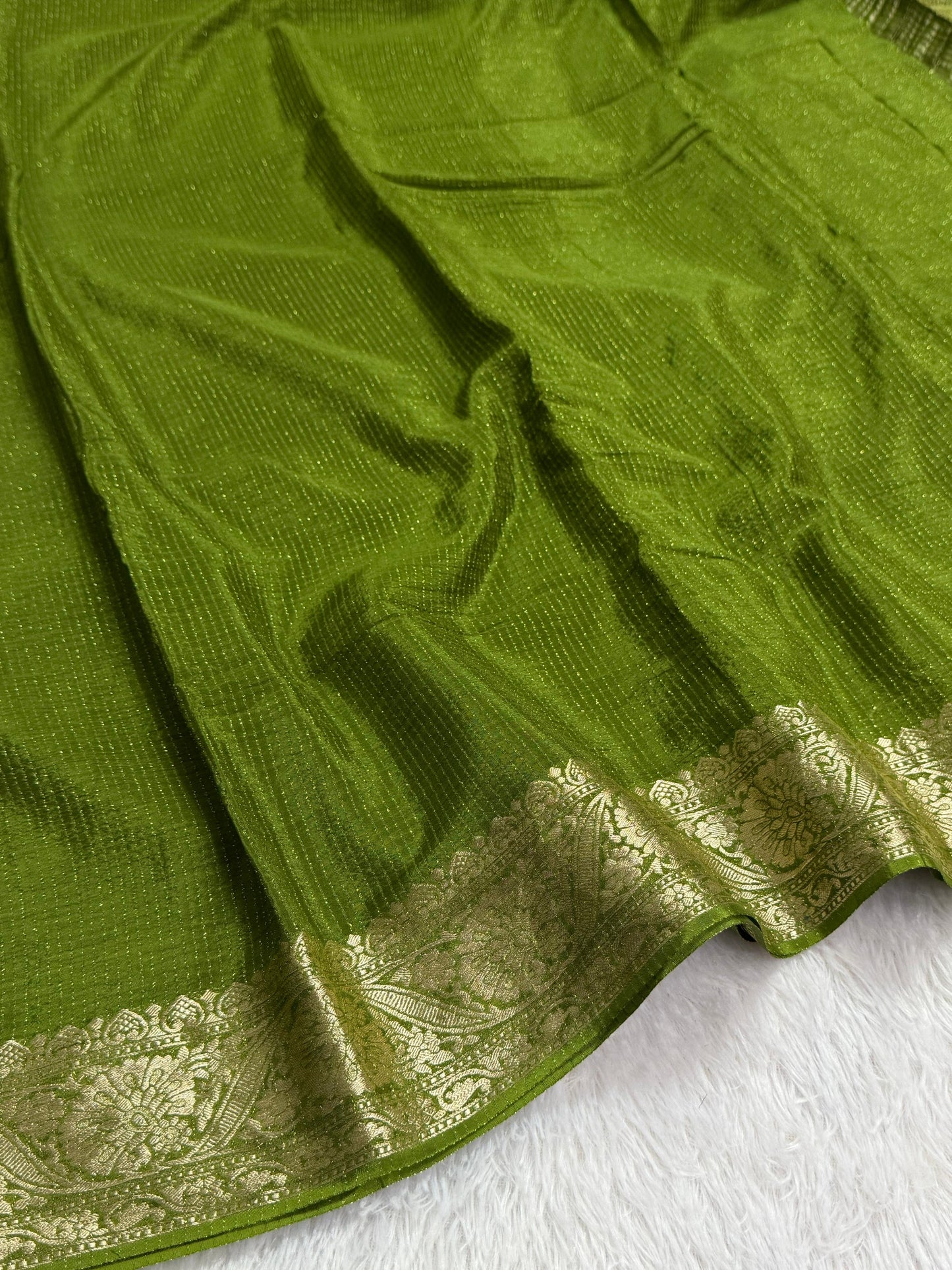 Premium viscous crushed chinon silk with lurex zari lines