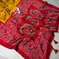 Soft semi satin crape silk saree with mirror work - yellow red