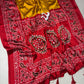 Soft semi satin crape silk saree with mirror work - yellow red