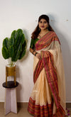 Premium pure mul cotton saree with pink tassels and jacquard border