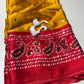 Soft semi satin crape silk saree with mirror work - yellow red